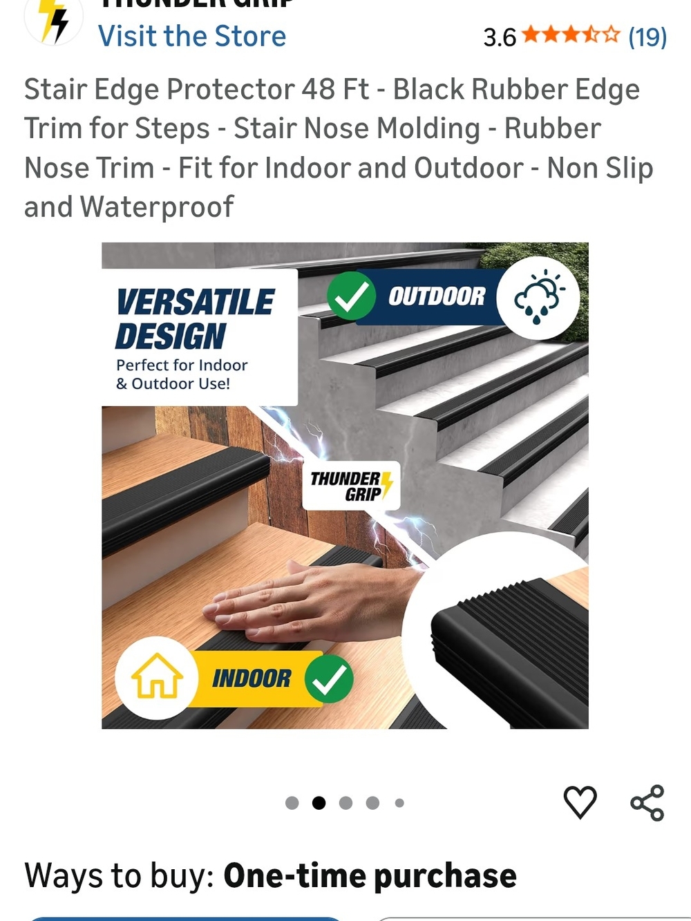 Thunder Grip Black Stair Edge Protector Rubber Trim - Picture 2 of 6